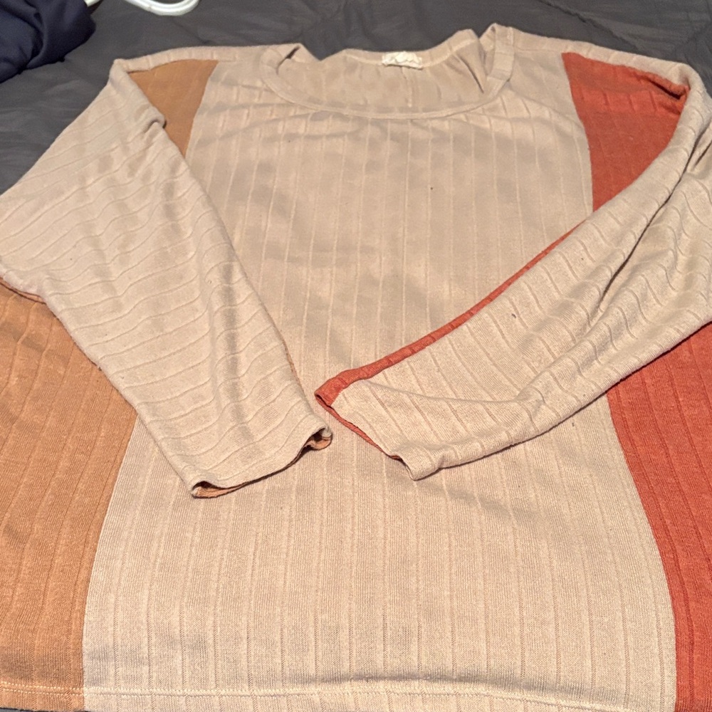 bebe Beige and Rust Crew Neck Sweater